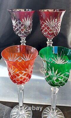 4 Pieces Cut to Clear Bohemian Polish Crystal Tall Wine Goblet Drinking Glasses