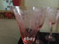 4 Pink TIFFIN crystal FLANDERS Water Goblets 8 1/2 inches tall