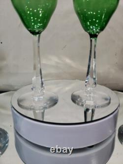 (4) Quality Crystal Wine glasses 6-3/4, Green clear cut stem optic antique
