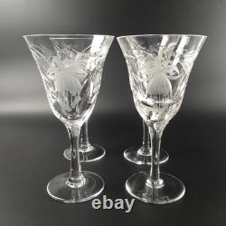 4 Royal Brierly FUCHSIA Crystal Claret Wine Glasses 7 Etched Florals Cut Leaves