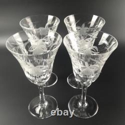 4 Royal Brierly FUCHSIA Crystal Claret Wine Glasses 7 Etched Florals Cut Leaves