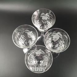 4 Royal Brierly FUCHSIA Crystal Claret Wine Glasses 7 Etched Florals Cut Leaves