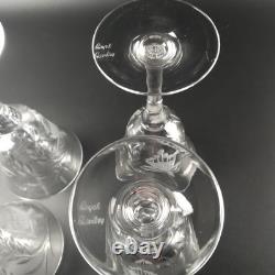 4 Royal Brierly FUCHSIA Crystal Claret Wine Glasses 7 Etched Florals Cut Leaves