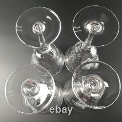 4 Royal Brierly FUCHSIA Crystal Wine Glasses Etched Florals & Cut Leaves 7 Tall