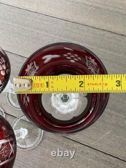 4 Ruby Red Cut To Clear Crystal Hortensia Wine Hock Glasses Poland 8.5 H