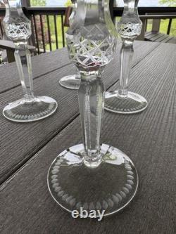4 Ruby Red Cut To Clear Crystal Hortensia Wine Hock Glasses Poland 8.5 H