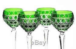 4 Russian Court Emerald Green Cut to Clear Cased Crystal Wine Goblets 6 7/8
