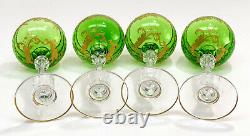 4 Saint (St) Louis France Green Crystal Glass and Gilt Wine Goblets In Beethoven