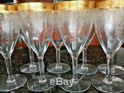 4 Tiffin Franciscan MELROSE GOLD Wine Glasses Etched Crystal Gold Trim Vintage