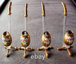 4 VTG Bohemian Czech Port Wine Sipper 7 Gilded Glass with Enamel Flowers Moser