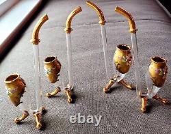 4 VTG Bohemian Czech Port Wine Sipper 7 Gilded Glass with Enamel Flowers Moser