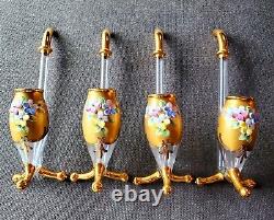 4 VTG Bohemian Czech Port Wine Sipper 7 Gilded Glass with Enamel Flowers Moser