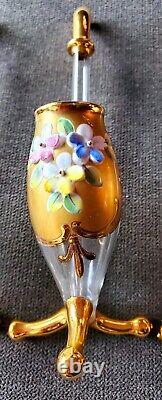 4 VTG Bohemian Czech Port Wine Sipper 7 Gilded Glass with Enamel Flowers Moser