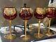 4 Venetian Murano Glass Ruby Red Wine Water Goblet 24K Gold Hand Made Italy