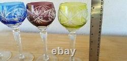 4 Vintage Bohemian Czech Crystal Cut To Clear Wine Goblets