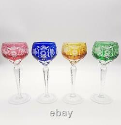 4 Vintage Crystal Cut to Clear Bohemian Tall Wine Glasses