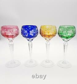 4 Vintage Crystal Cut to Clear Bohemian Tall Wine Glasses
