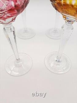 4 Vintage Crystal Cut to Clear Bohemian Tall Wine Glasses