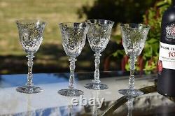 4 Vintage Etched CRYSTAL Wine Glasses, Tiffin Franciscan, 1940's, 5 oz Claret