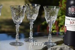 4 Vintage Etched CRYSTAL Wine Glasses, Tiffin Franciscan, 1940's, 5 oz Claret