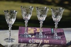 4 Vintage Etched CRYSTAL Wine Glasses, Tiffin Franciscan, 1940's, 5 oz Claret