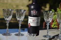 4 Vintage Etched CRYSTAL Wine Glasses, Tiffin Franciscan, 1940's, 5 oz Claret