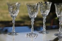 4 Vintage Etched CRYSTAL Wine Glasses, Tiffin Franciscan, 1940's, 5 oz Claret