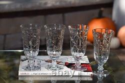 4 Vintage Etched Crystal Wine Glasses Water Goblets, Tiffin Franciscan 1960