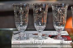 4 Vintage Etched Crystal Wine Glasses Water Goblets, Tiffin Franciscan 1960