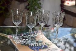 4 Vintage Etched Wine Glasses, 1950's, Set of 4 Wine Glasses