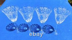 4 Vintage Fostoria Needle Etched 7 5/8 Tall Crystal Water/Wine Goblets