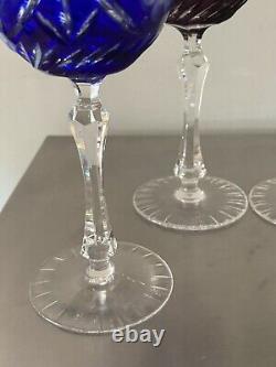 4 Vntg Beyer Cut to Clear Crystal Hock Wine Glass Goblets German FREE SHIPPING