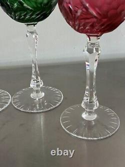 4 Vntg Beyer Cut to Clear Crystal Hock Wine Glass Goblets German FREE SHIPPING