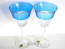 4 WATERFORD GLENDORA Blue Azure Azzurro CASED CUT TO CLEAR CRYSTAL WINE GOBLETS