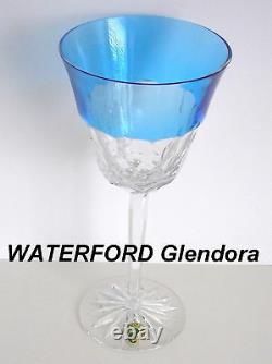 4 WATERFORD GLENDORA Blue Azure Azzurro CASED CUT TO CLEAR CRYSTAL WINE GOBLETS