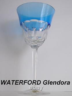 4 WATERFORD GLENDORA Blue Azure Azzurro CASED CUT TO CLEAR CRYSTAL WINE GOBLETS