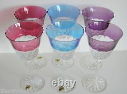 4 WATERFORD GLENDORA Blue Azure Azzurro CASED CUT TO CLEAR CRYSTAL WINE GOBLETS