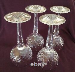 4 WATERFORD LISMORE CRYSTAL BALOON WINE HOCK GLASSES. Old Gothic Mark. 7 3/8