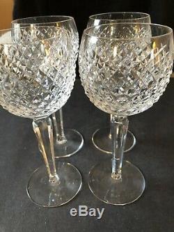 4 Waterford Crystal Alana Wine Hock Glasses 7 3/8 Made In Ireland