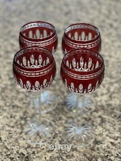 4 Waterford Crystal Clarendon Wine Hock Glasses Ruby Red