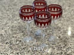 4 Waterford Crystal Clarendon Wine Hock Glasses Ruby Red