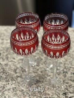 4 Waterford Crystal Clarendon Wine Hock Glasses Ruby Red