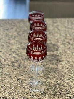 4 Waterford Crystal Clarendon Wine Hock Glasses Ruby Red