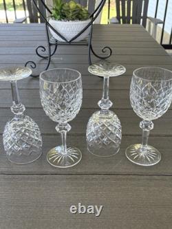 4 Waterford Crystal Powerscourt Wine Water Goblets 7 5/8 Glasses Ireland A
