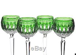 4 Waterford Emerald Green Cut to Clear Crystal Clarendon Wine Hocks Goblets New