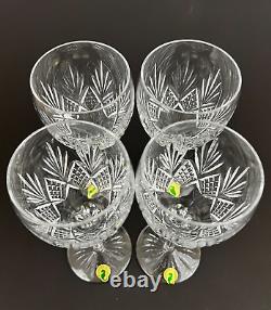 4 Waterford Kelley Criss Cross Fan Cut Lead Crystal Red Wine Glasses 8 1/2'' NWT