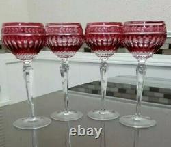 4 Wedgwood Crown Ruby Wine Hock Crystal 8 1/4 Glasses