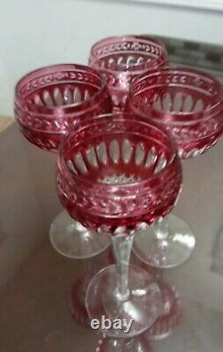 4 Wedgwood Crown Ruby Wine Hock Crystal 8 1/4 Glasses