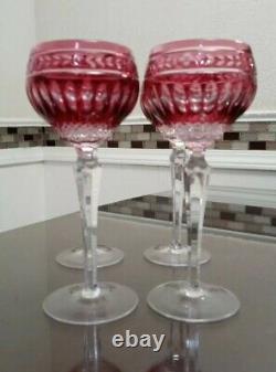 4 Wedgwood Crown Ruby Wine Hock Crystal 8 1/4 Glasses