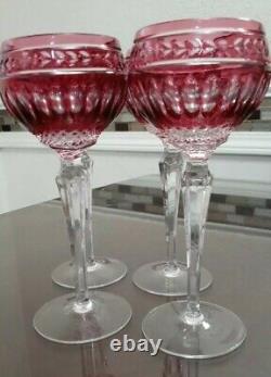 4 Wedgwood Crown Ruby Wine Hock Crystal 8 1/4 Glasses
